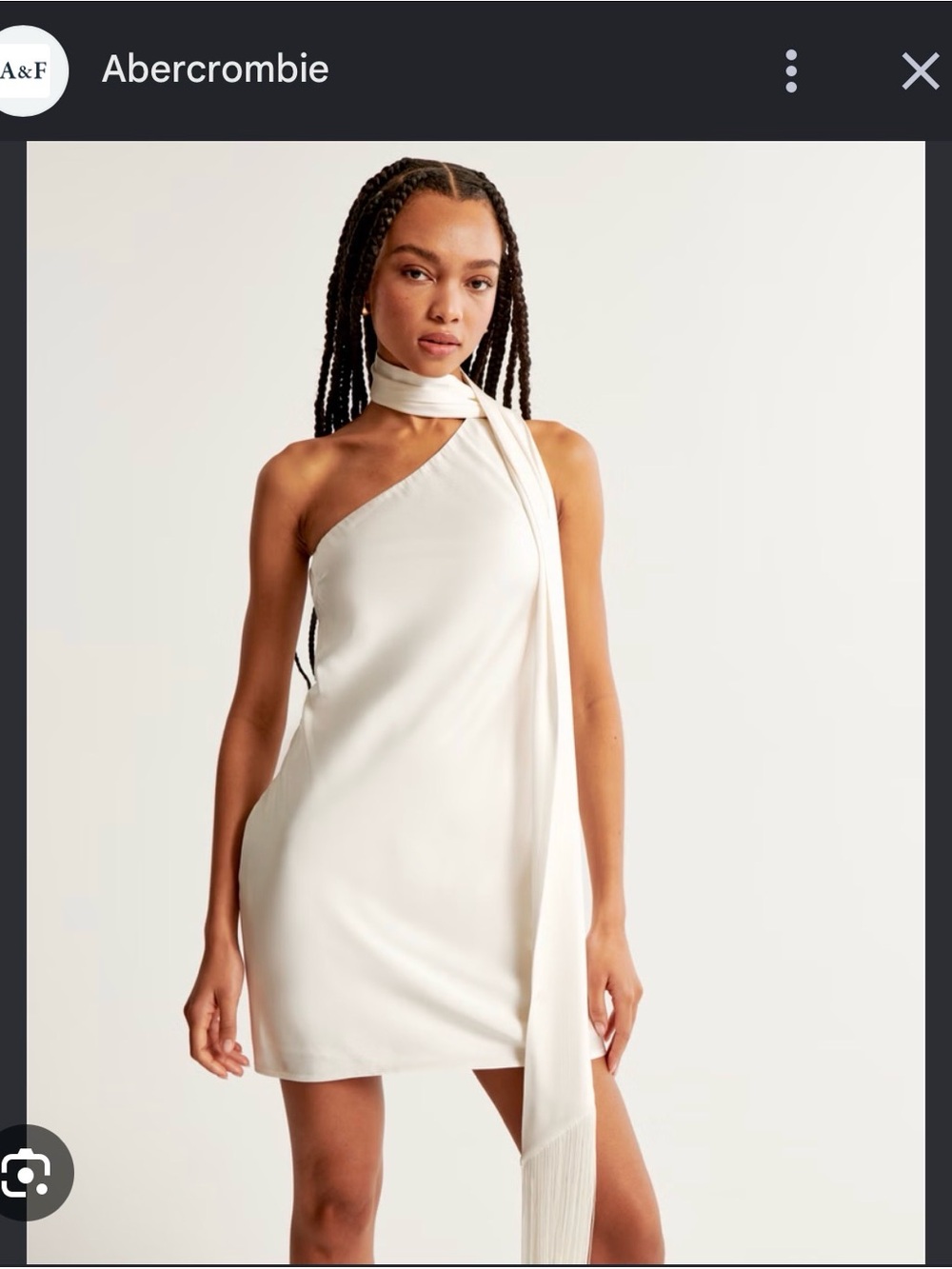NWT Abercrombie & Fitch One-Shoulder Scarf Mini Dress in Ivory